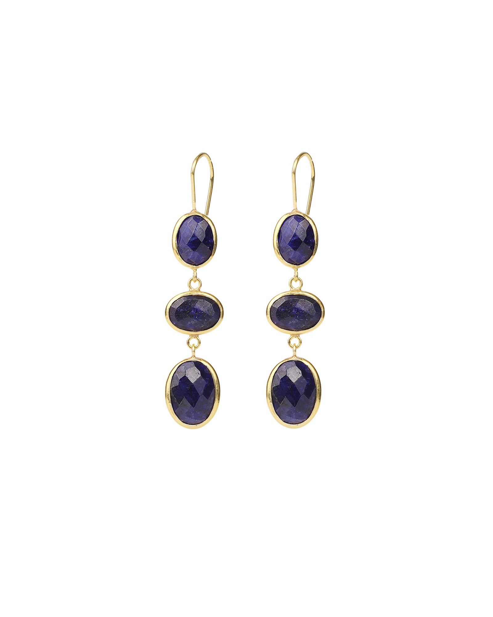 3 Drop Lapis Earrings Gold Vermeil, Lapis