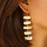 5 Drop Mother of Pearl Earrings Gold Plated, Mother of Pearl