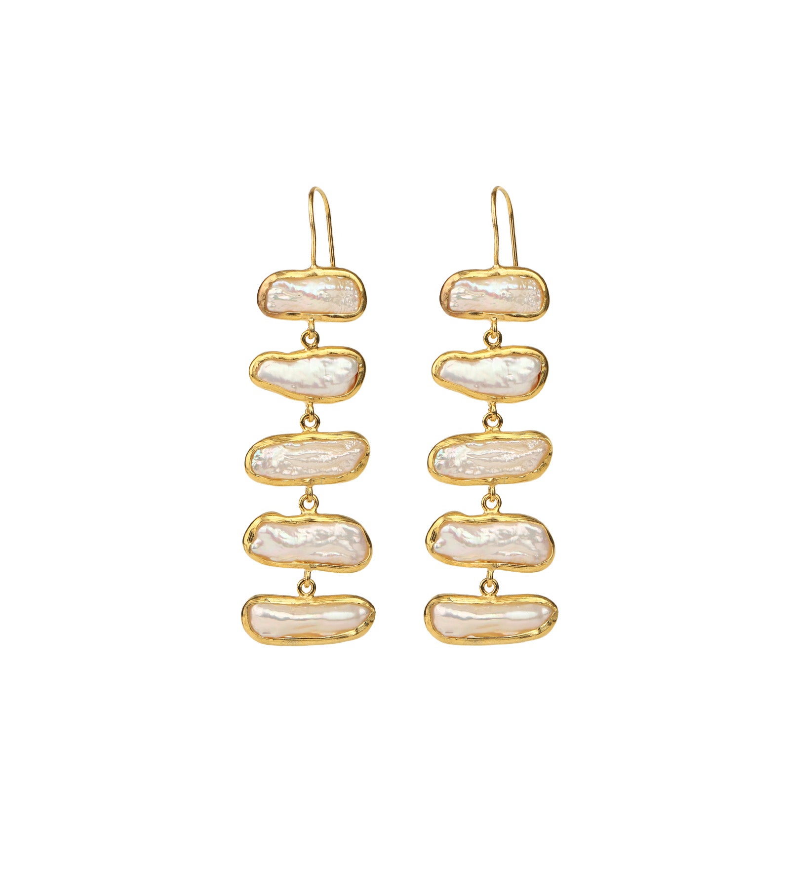 5 Drop Mother of Pearl Earrings Gold Plated, Mother of Pearl