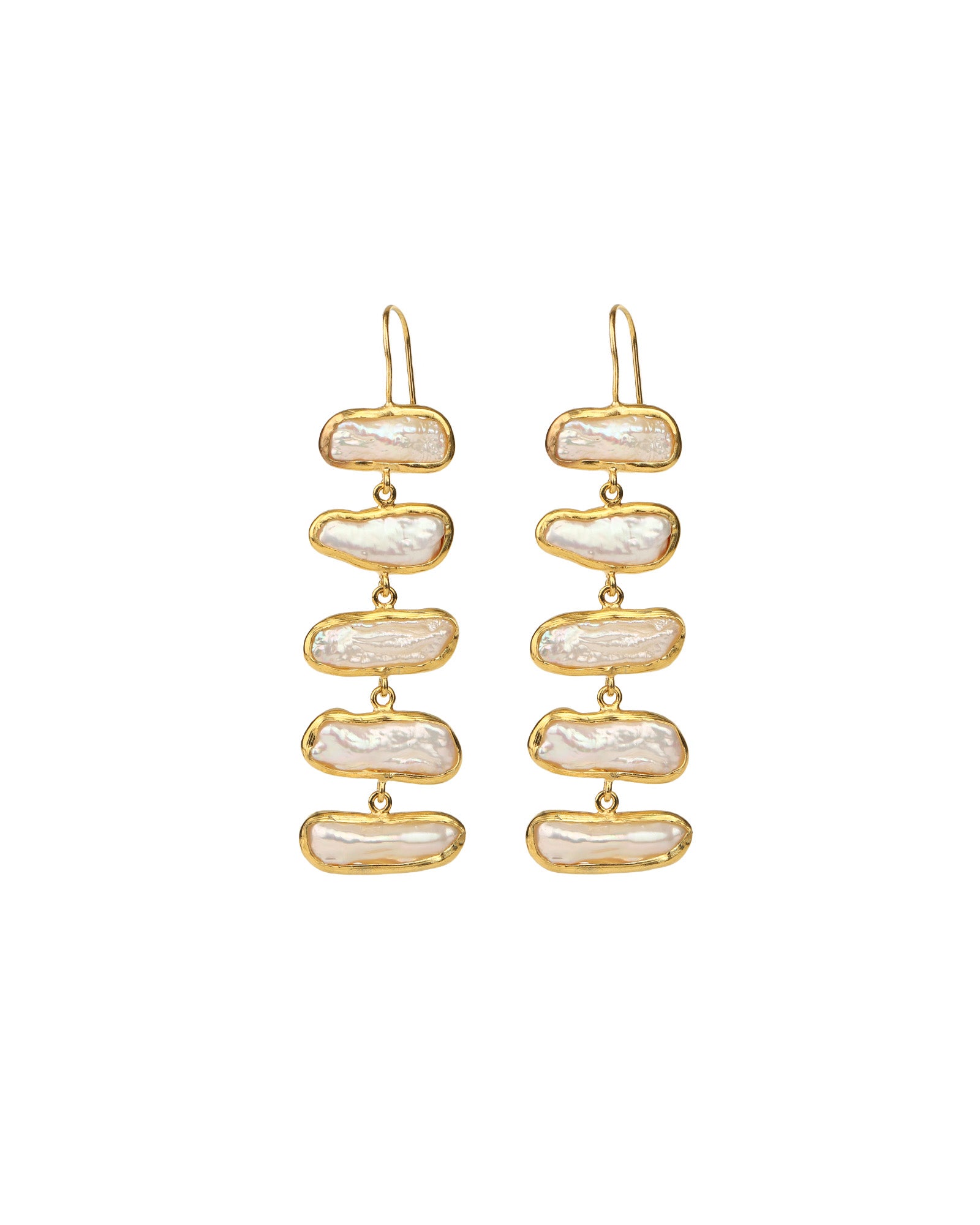 5 Drop Mother of Pearl Earrings Gold Plated, Mother of Pearl
