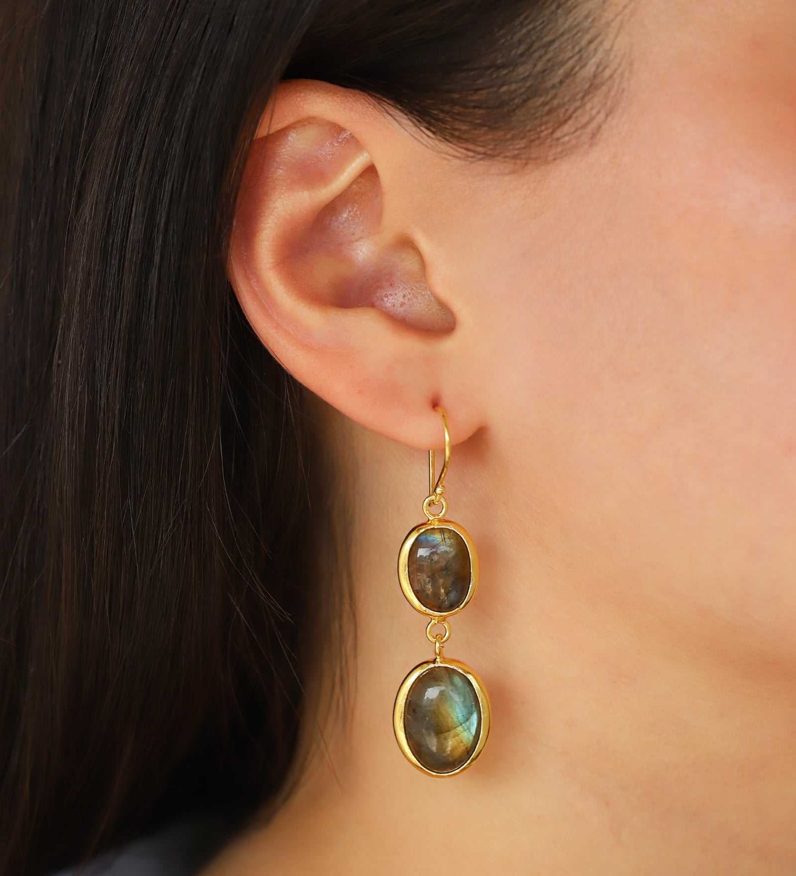 2 Drop Labradorite Earrings Gold Vermeil, Labradorite