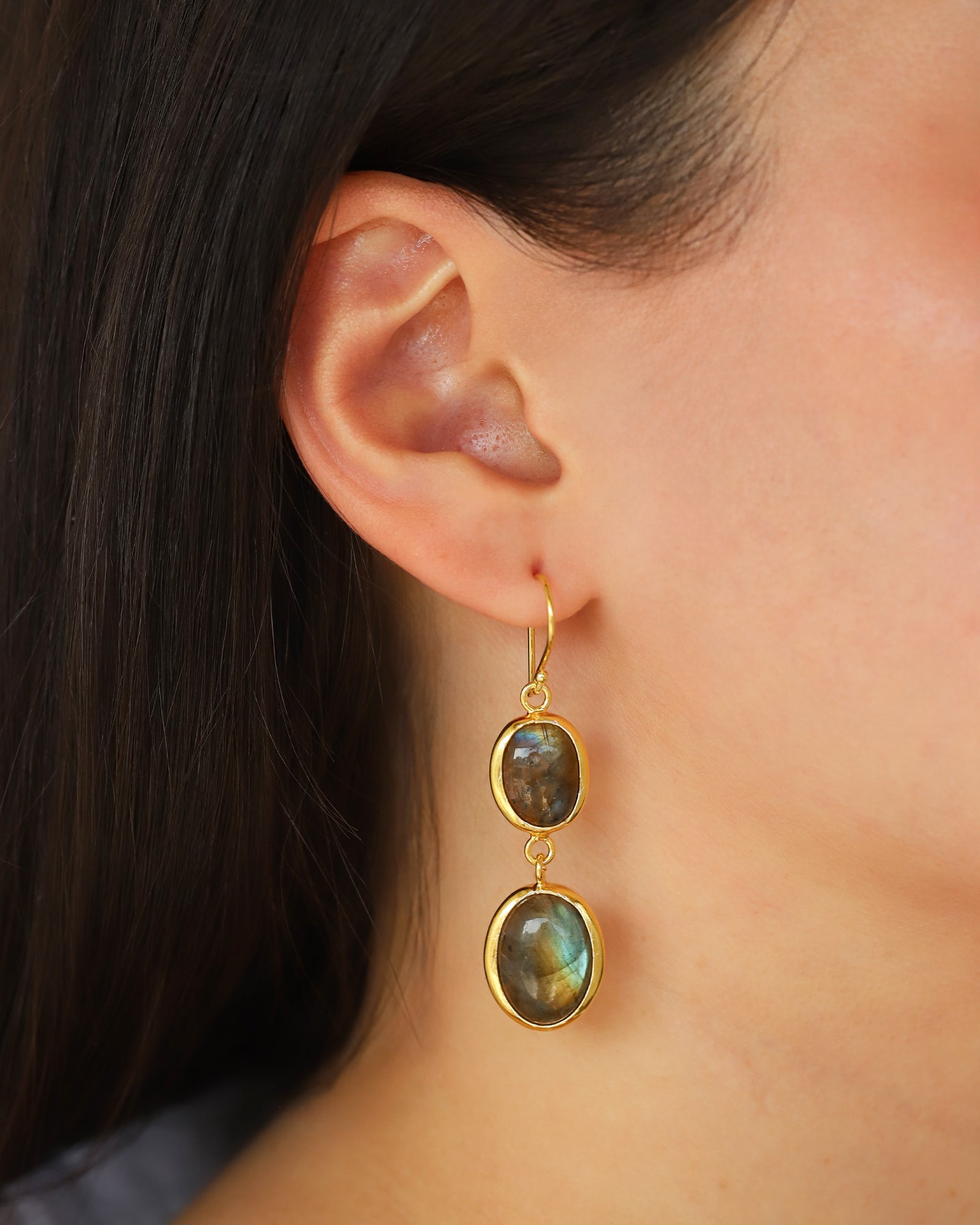 2 Drop Labradorite Earrings Gold Vermeil, Labradorite