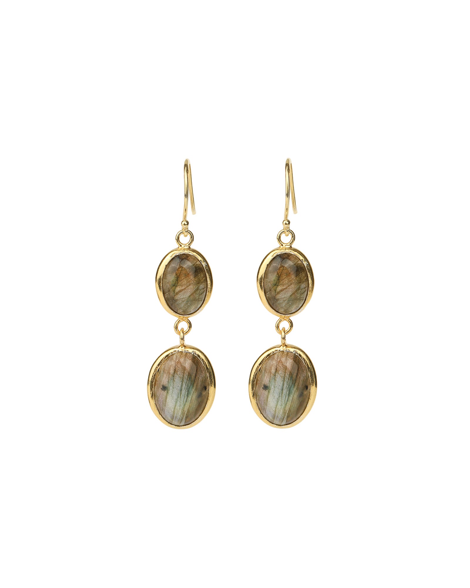 2 Drop Labradorite Earrings Gold Vermeil, Labradorite