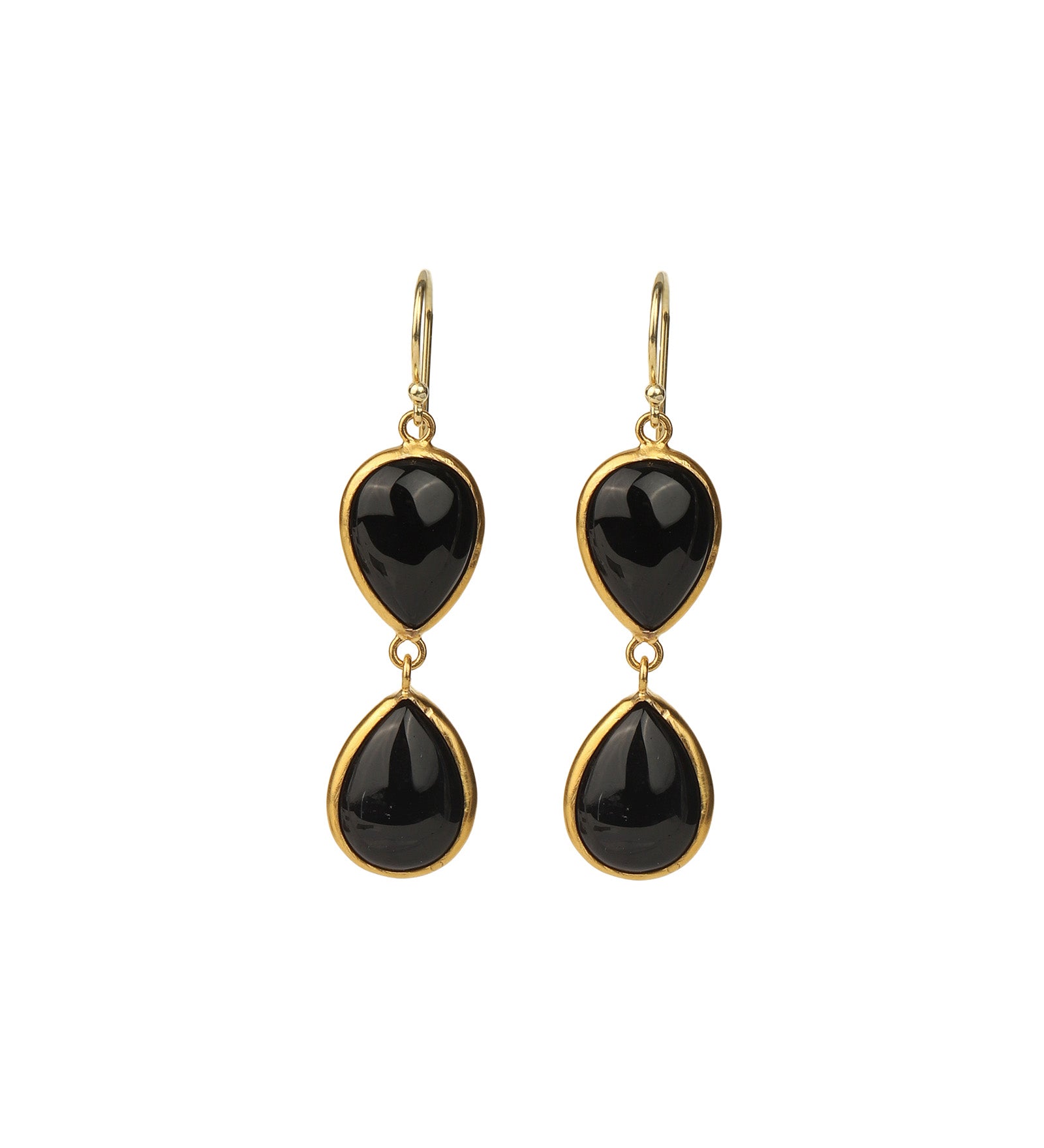 2 Drop Black Onyx Earrings Gold Vermeil, Black Onyx