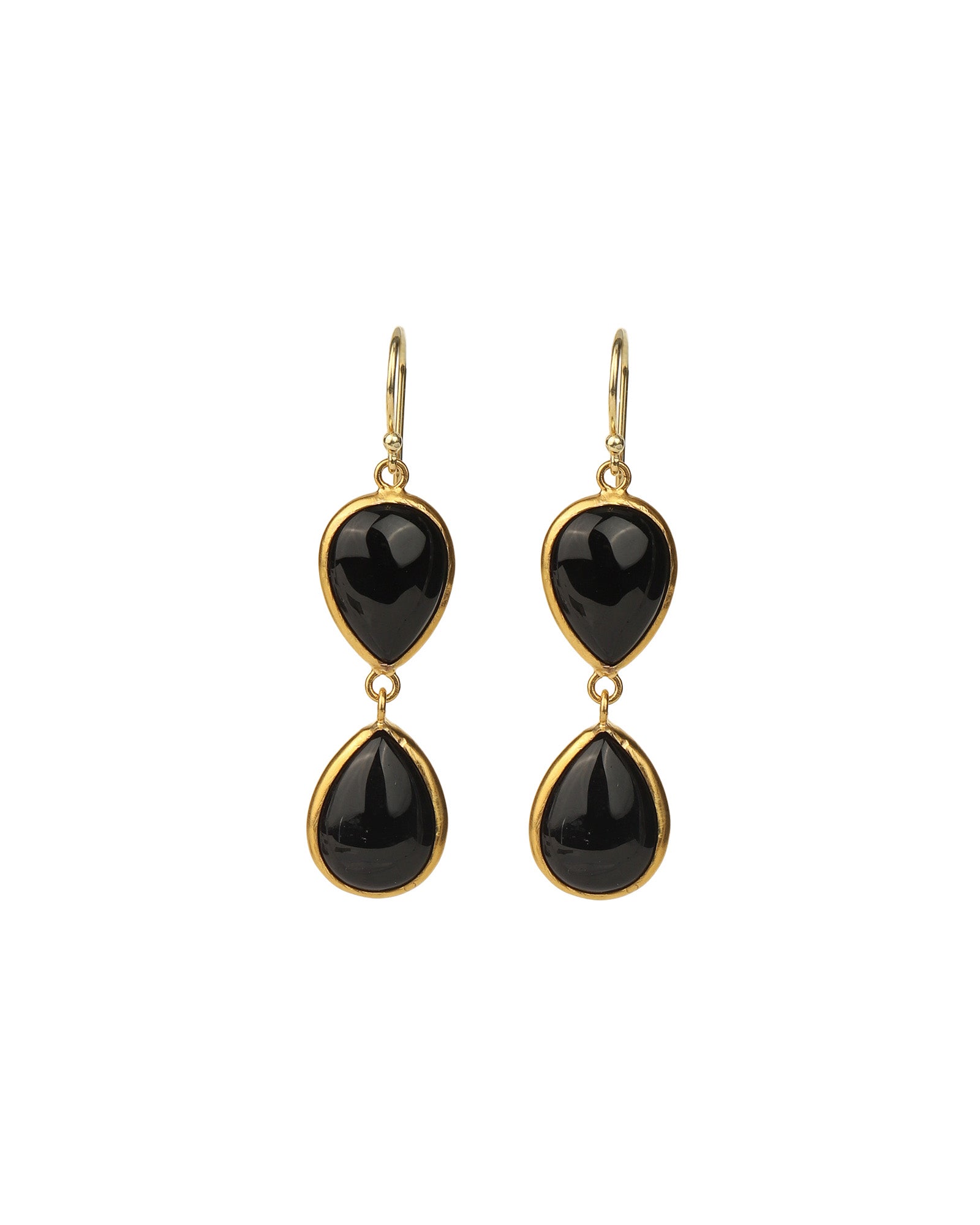 2 Drop Black Onyx Earrings Gold Vermeil, Black Onyx