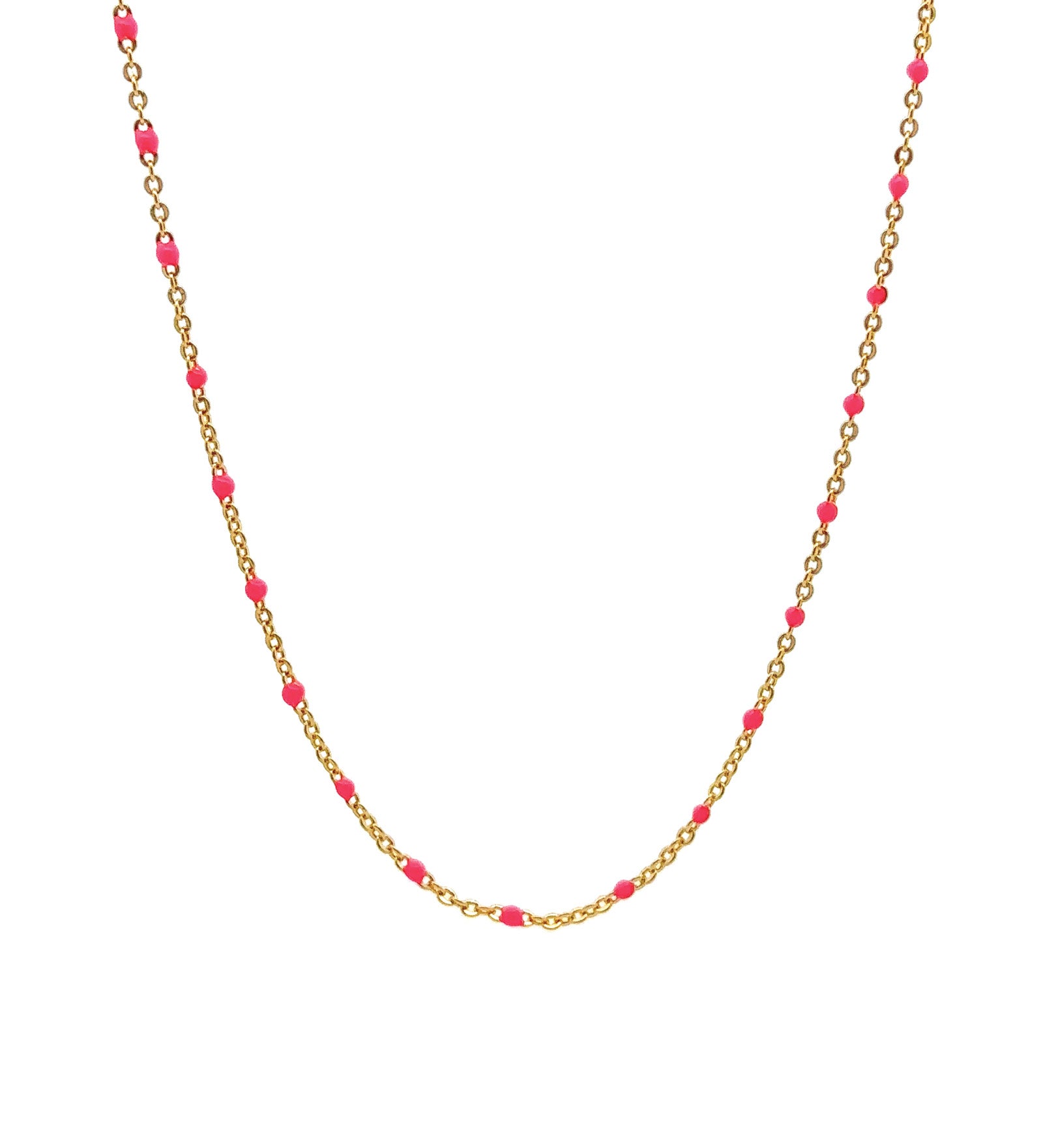 Enamel Chain Necklace 14k Gold Filled, Hot Pink Enamel