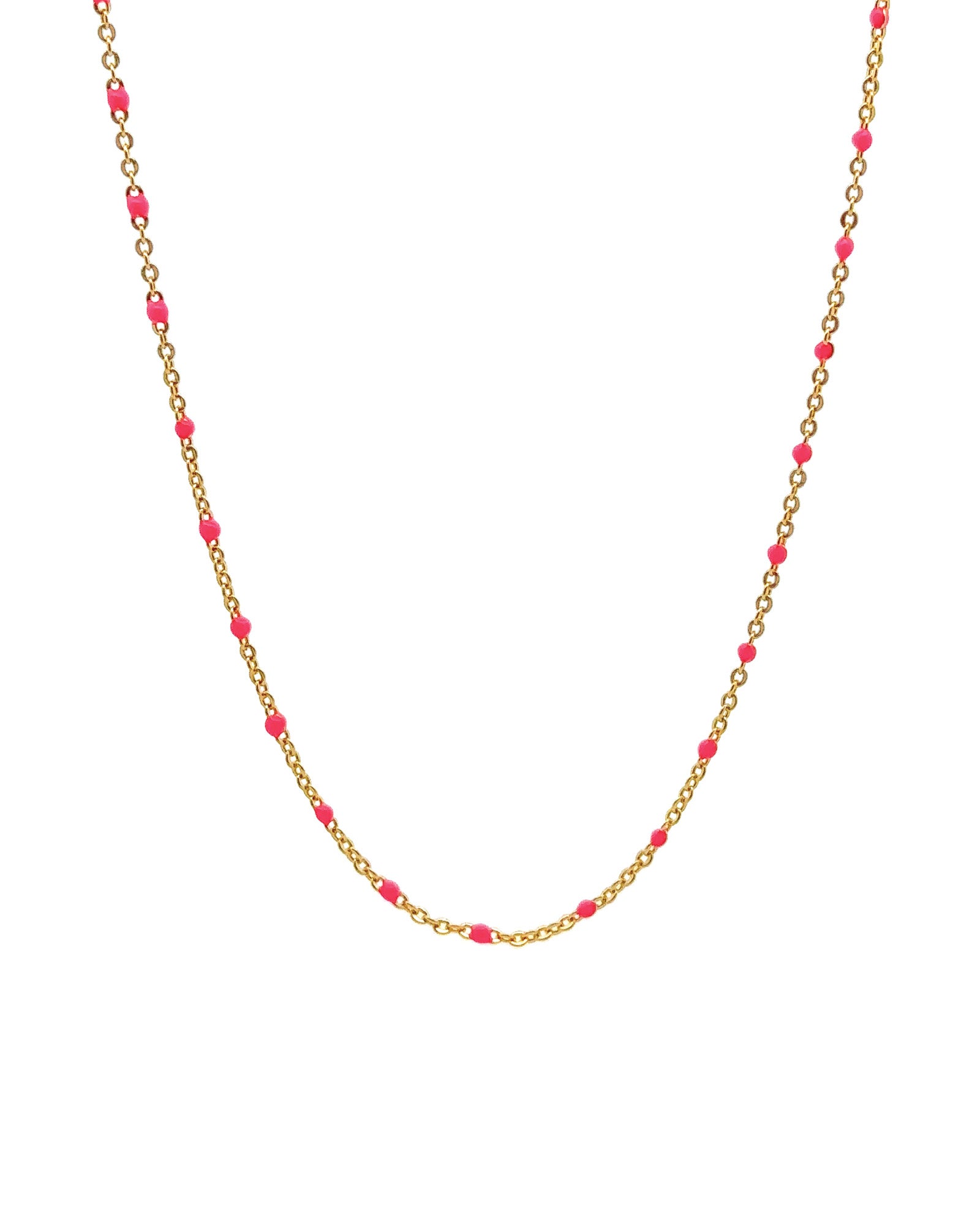 Enamel Chain Necklace 14k Gold Filled, Hot Pink Enamel