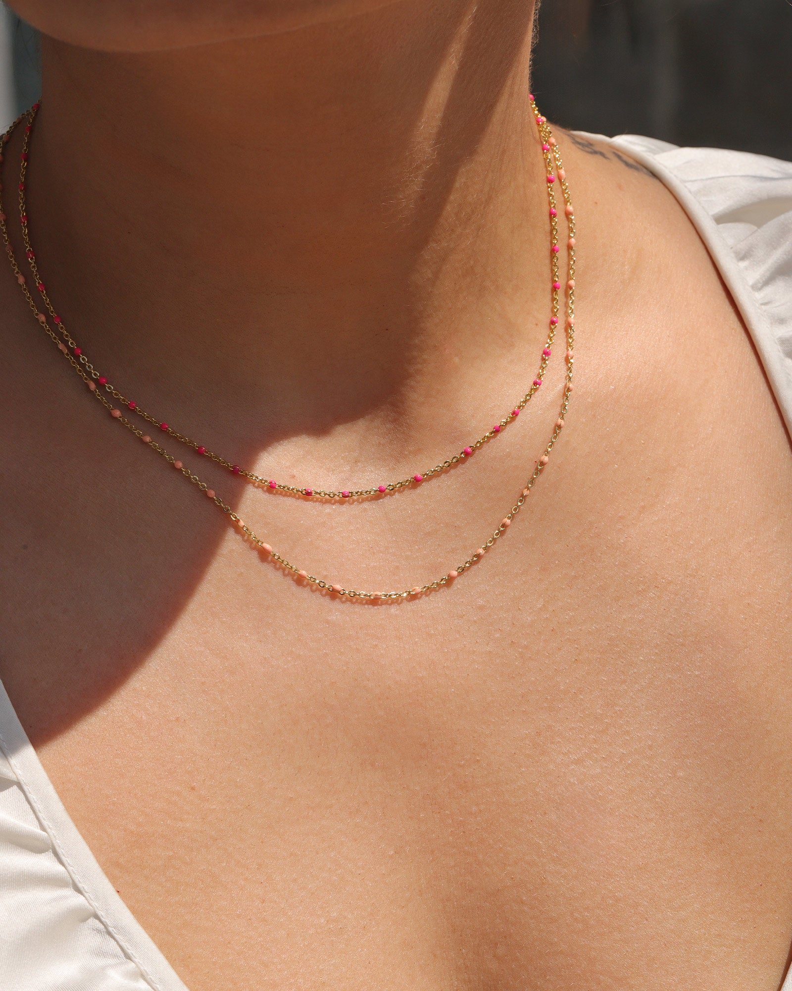 Charm Society-Enamel Chain Necklace-Necklaces-14k Gold Filled, Hot Pink Enamel-Blue Ruby Jewellery-Vancouver Canada