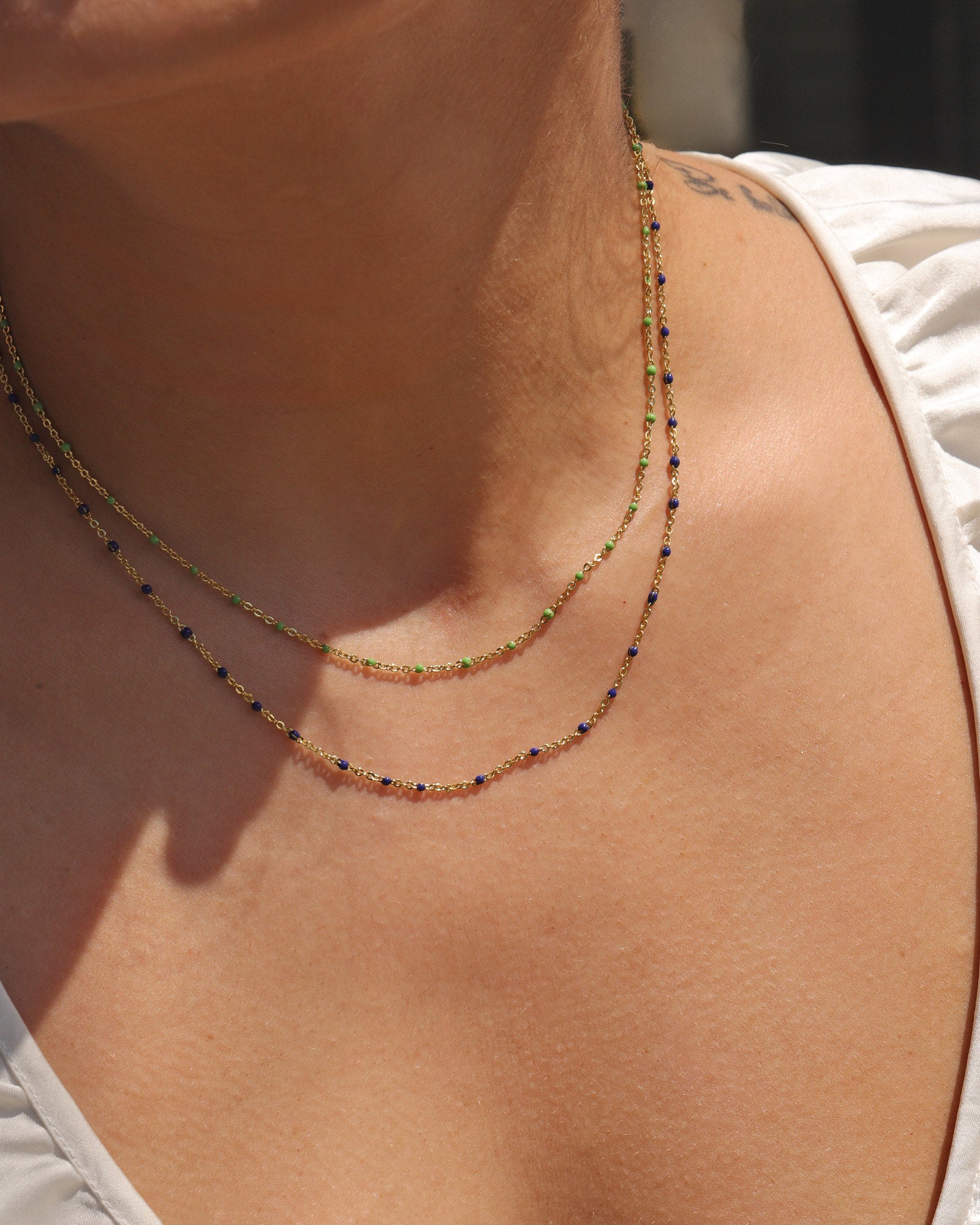 Charm Society-Enamel Chain Necklace-Necklaces-14k Gold Filled, Green Enamel-Blue Ruby Jewellery-Vancouver Canada