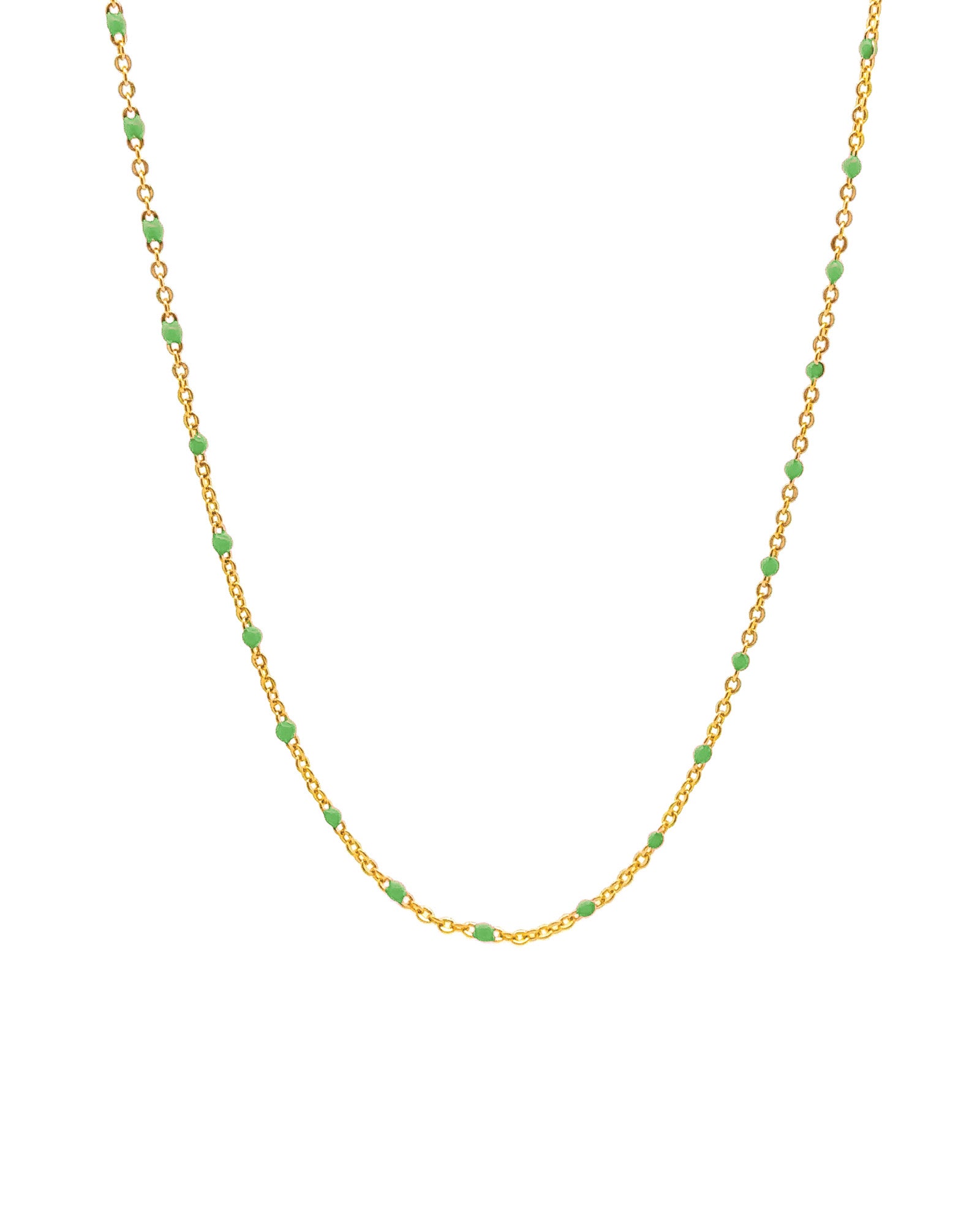 Enamel Chain Necklace 14k Gold Filled, Green Enamel