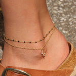 Charm Society-Enamel Chain Anklet-Anklets-Gold Plated, Black Enamel-Blue Ruby Jewellery-Vancouver Canada