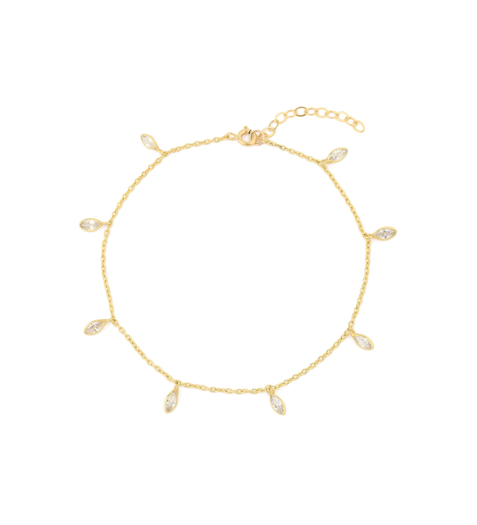Marquis CZ Shaker Anklet 14k Gold Vermeil, 14k Gold Filled