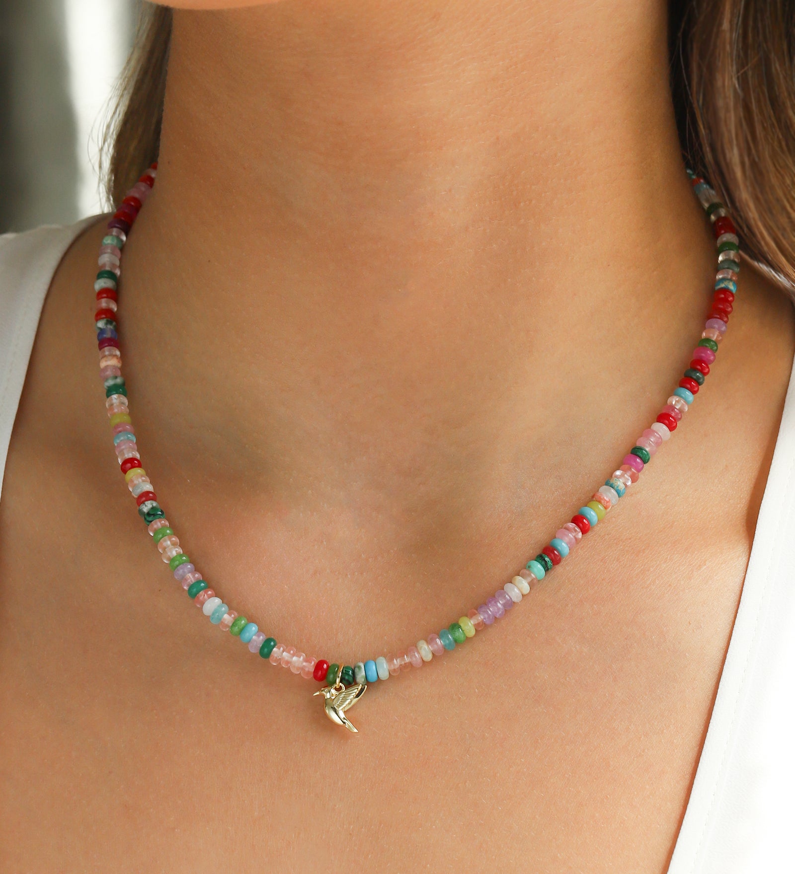 Charm Society-Hummingbird Charm Beaded Necklace-Necklaces-Blue Ruby Jewellery-Vancouver Canada