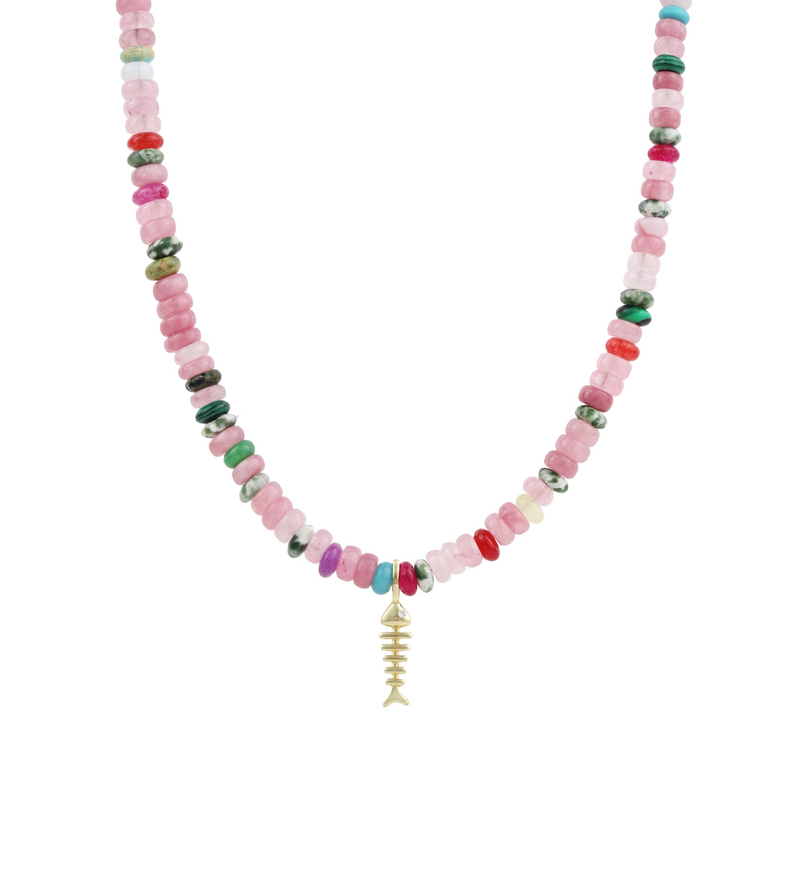 Charm Society-Fish Charm Beaded Necklace-Necklaces-14k Gold Filled, 14k Gold Vermeil, Pink Mix-Blue Ruby Jewellery-Vancouver Canada