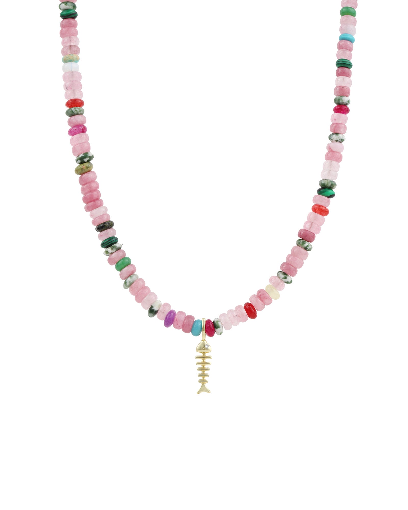 Charm Society-Fish Charm Beaded Necklace-Necklaces-14k Gold Filled, 14k Gold Vermeil, Pink Mix-Blue Ruby Jewellery-Vancouver Canada