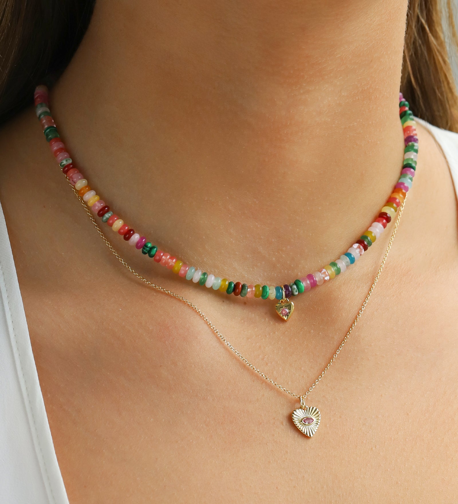 Charm Society-Tiny Heart Charm Beaded Necklace-Necklaces-Blue Ruby Jewellery-Vancouver Canada