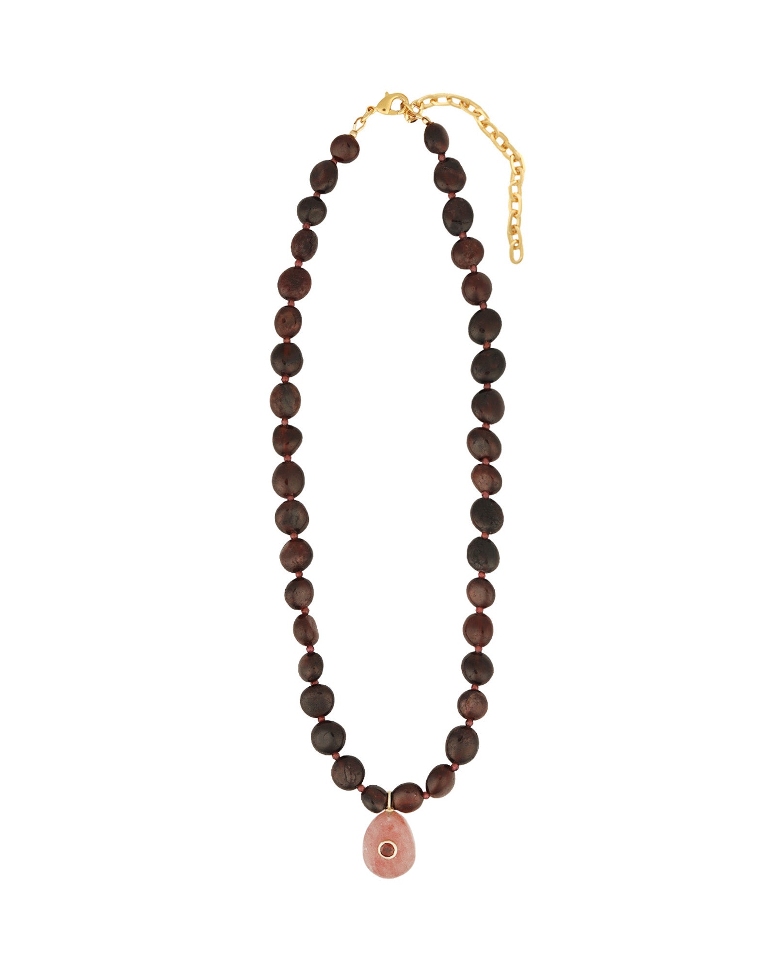 Garnet Mosaic Inlay Pendant Necklace 14k Gold Plated, Garnet, Strawberry Quartz