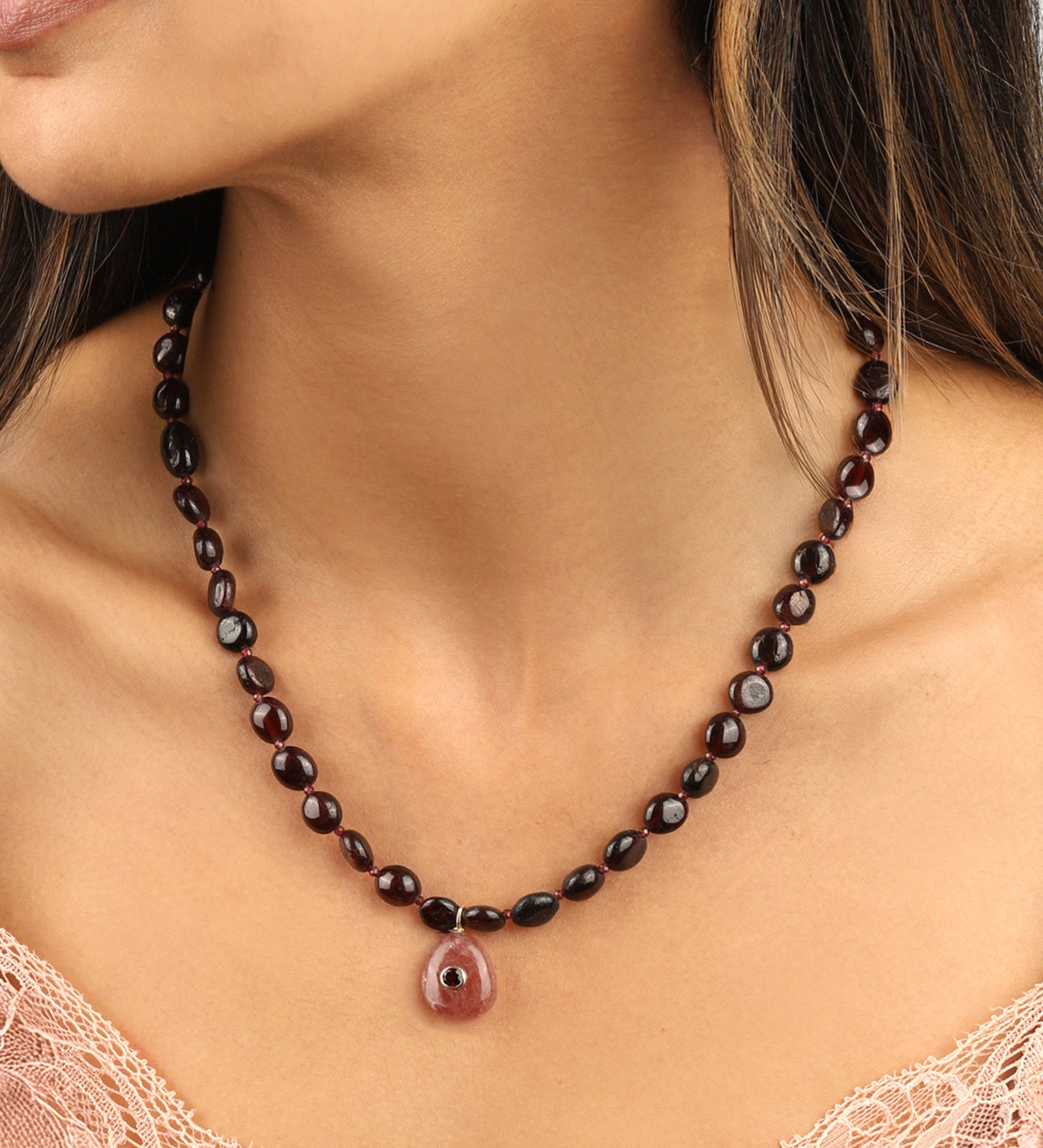 Charm Society-Garnet Mosaic Inlay Pendant Necklace-Necklaces-Blue Ruby Jewellery-Vancouver Canada