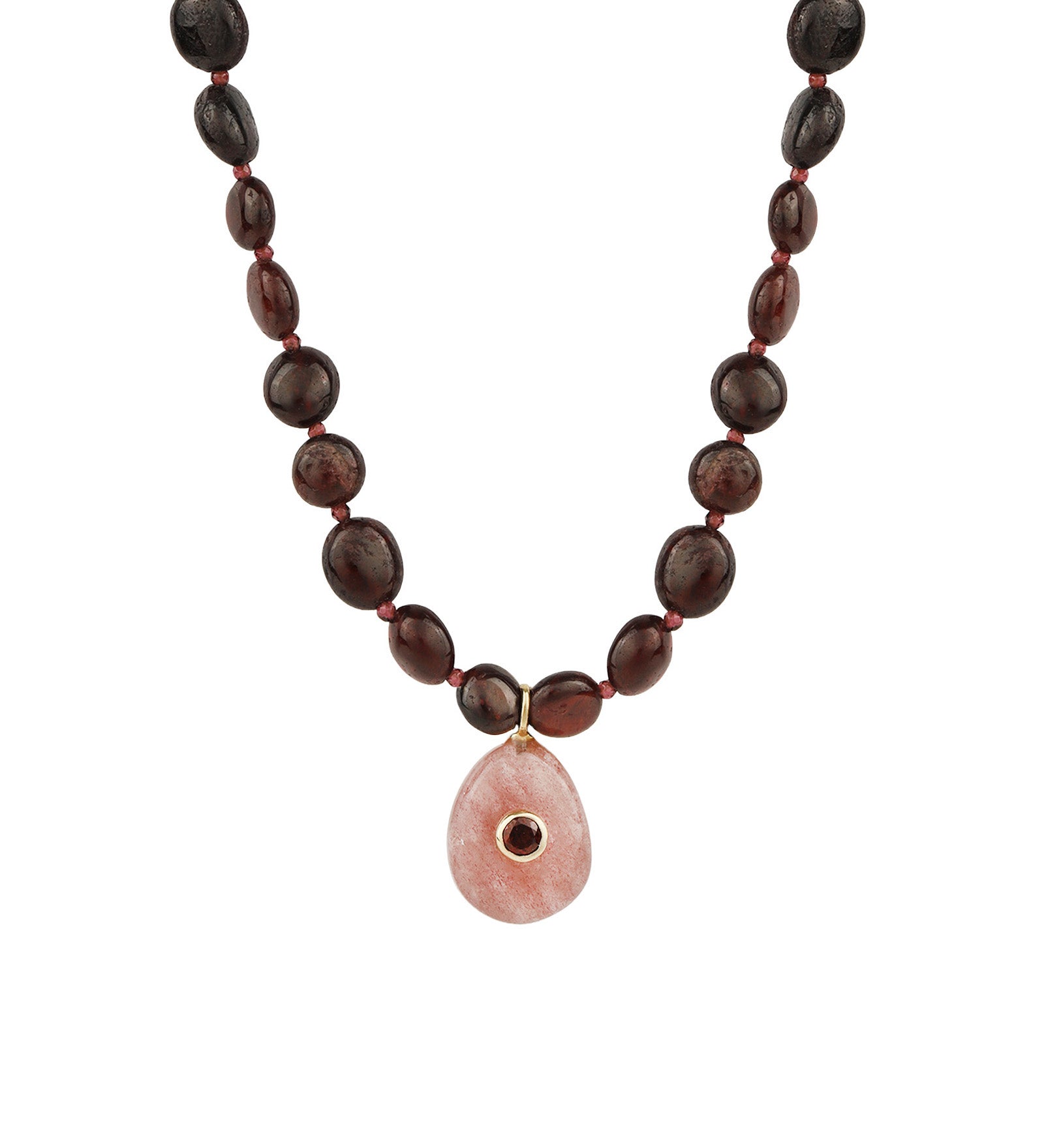 Garnet Mosaic Inlay Pendant Necklace 14k Gold Plated, Garnet, Strawberry Quartz
