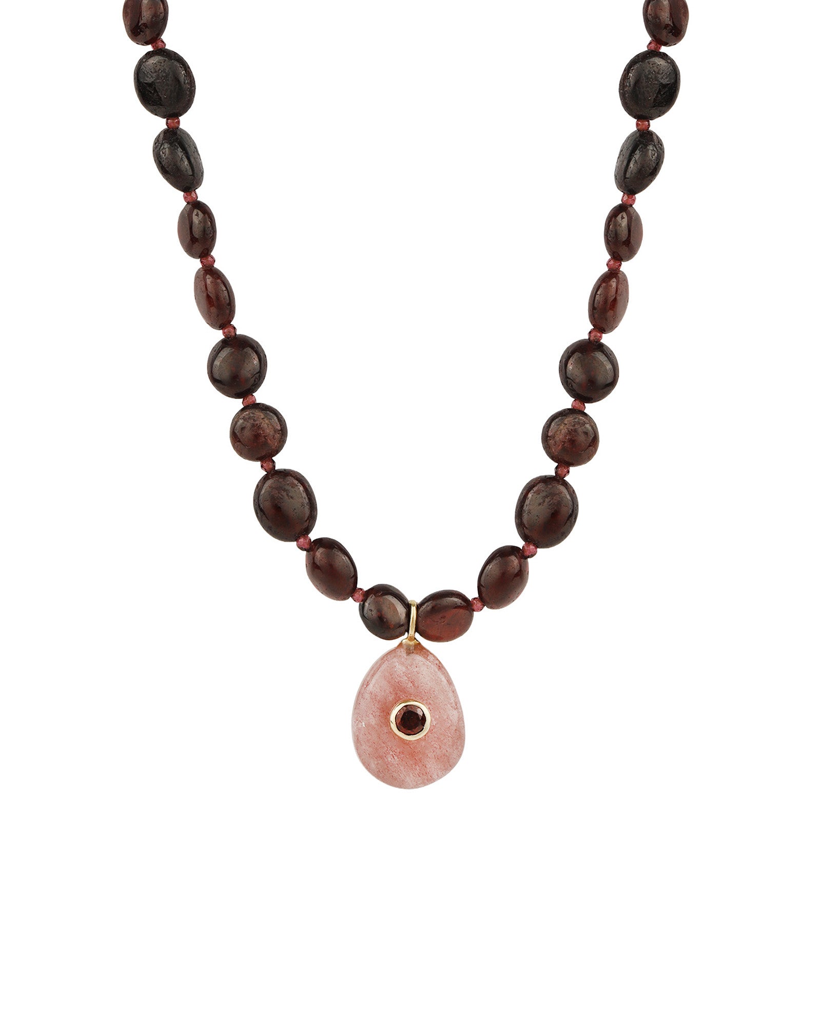 Garnet Mosaic Inlay Pendant Necklace 14k Gold Plated, Garnet, Strawberry Quartz