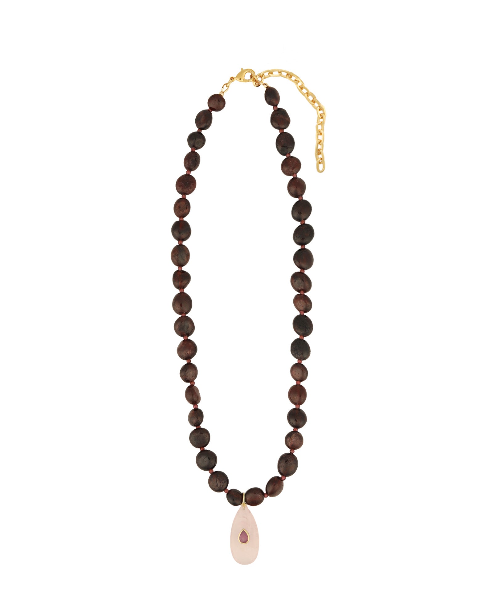 Garnet Mosaic Inlay Pendant Necklace 14k Gold Plated, Garnet, Rose Quartz