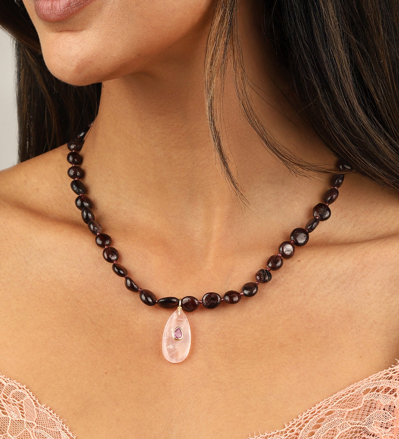 Charm Society-Garnet Mosaic Inlay Pendant Necklace-Necklaces-Blue Ruby Jewellery-Vancouver Canada
