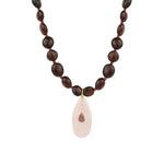 Garnet Mosaic Inlay Pendant Necklace 14k Gold Plated, Garnet, Rose Quartz