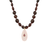 Garnet Mosaic Inlay Pendant Necklace 14k Gold Plated, Garnet, Rose Quartz