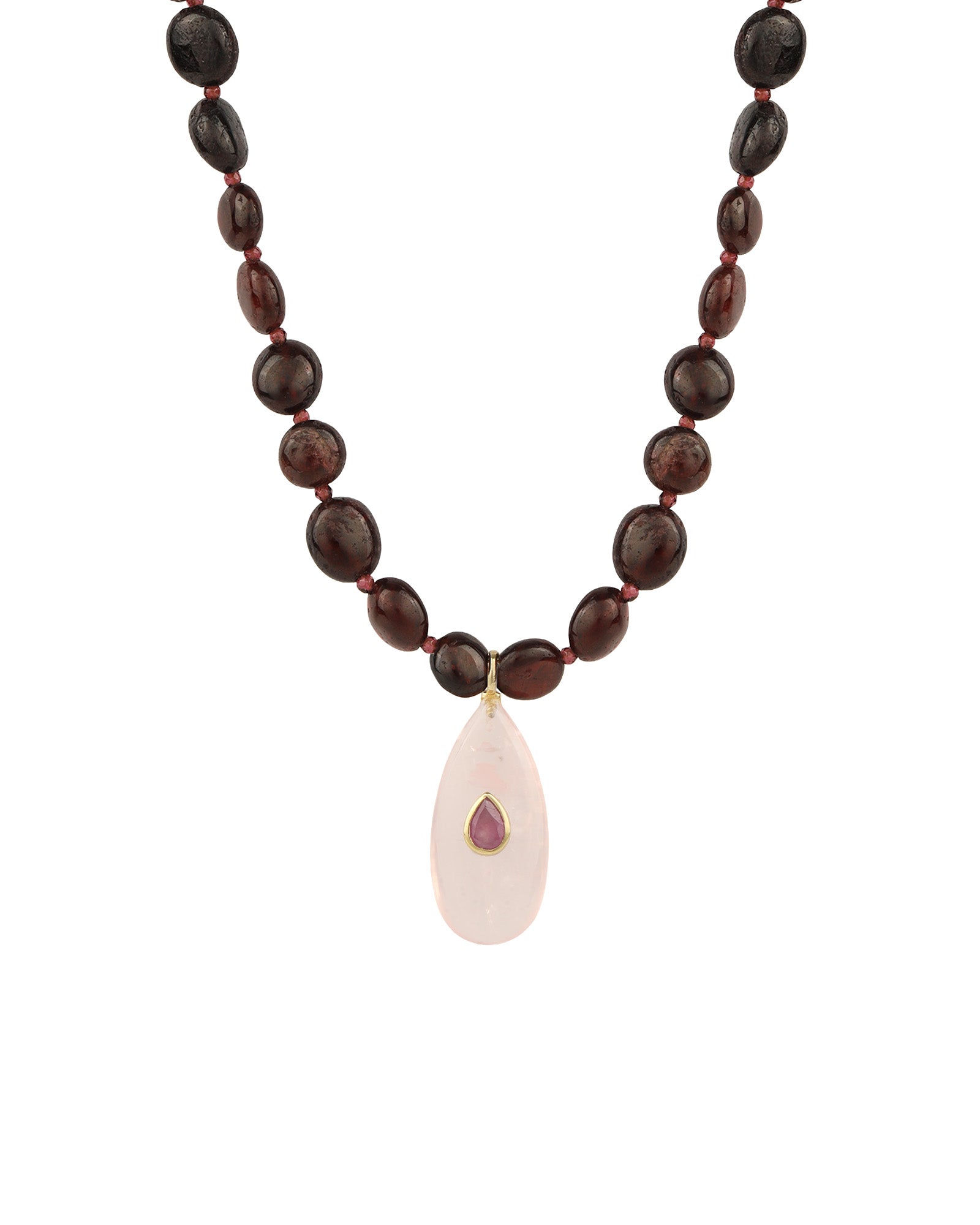 Garnet Mosaic Inlay Pendant Necklace 14k Gold Plated, Garnet, Rose Quartz