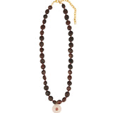 Garnet Mosaic Inlay Pendant Necklace 14k Gold Plated, Garnet, Rose Quartz