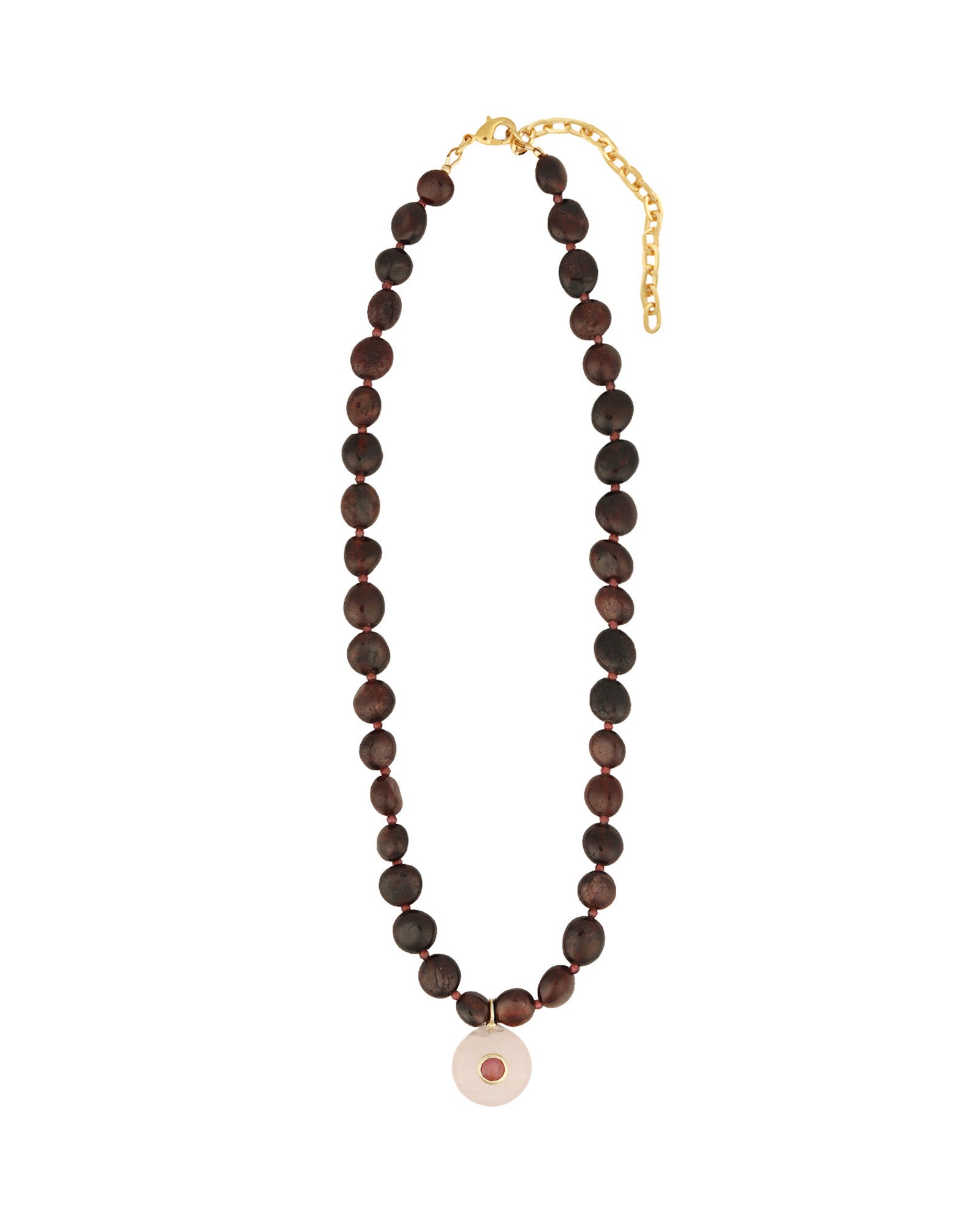 Garnet Mosaic Inlay Pendant Necklace 14k Gold Plated, Garnet, Rose Quartz