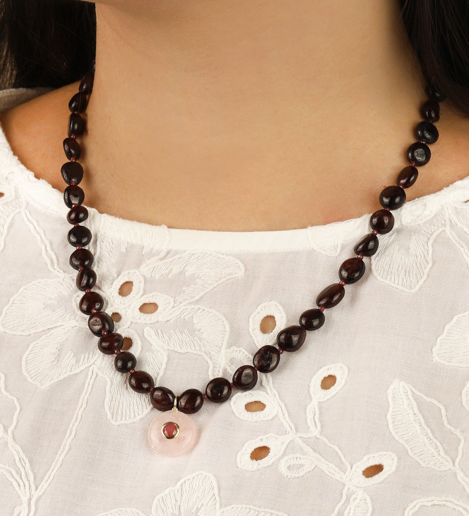 Charm Society-Garnet Mosaic Inlay Pendant Necklace-Necklaces-Blue Ruby Jewellery-Vancouver Canada