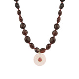 Garnet Mosaic Inlay Pendant Necklace 14k Gold Plated, Garnet, Rose Quartz