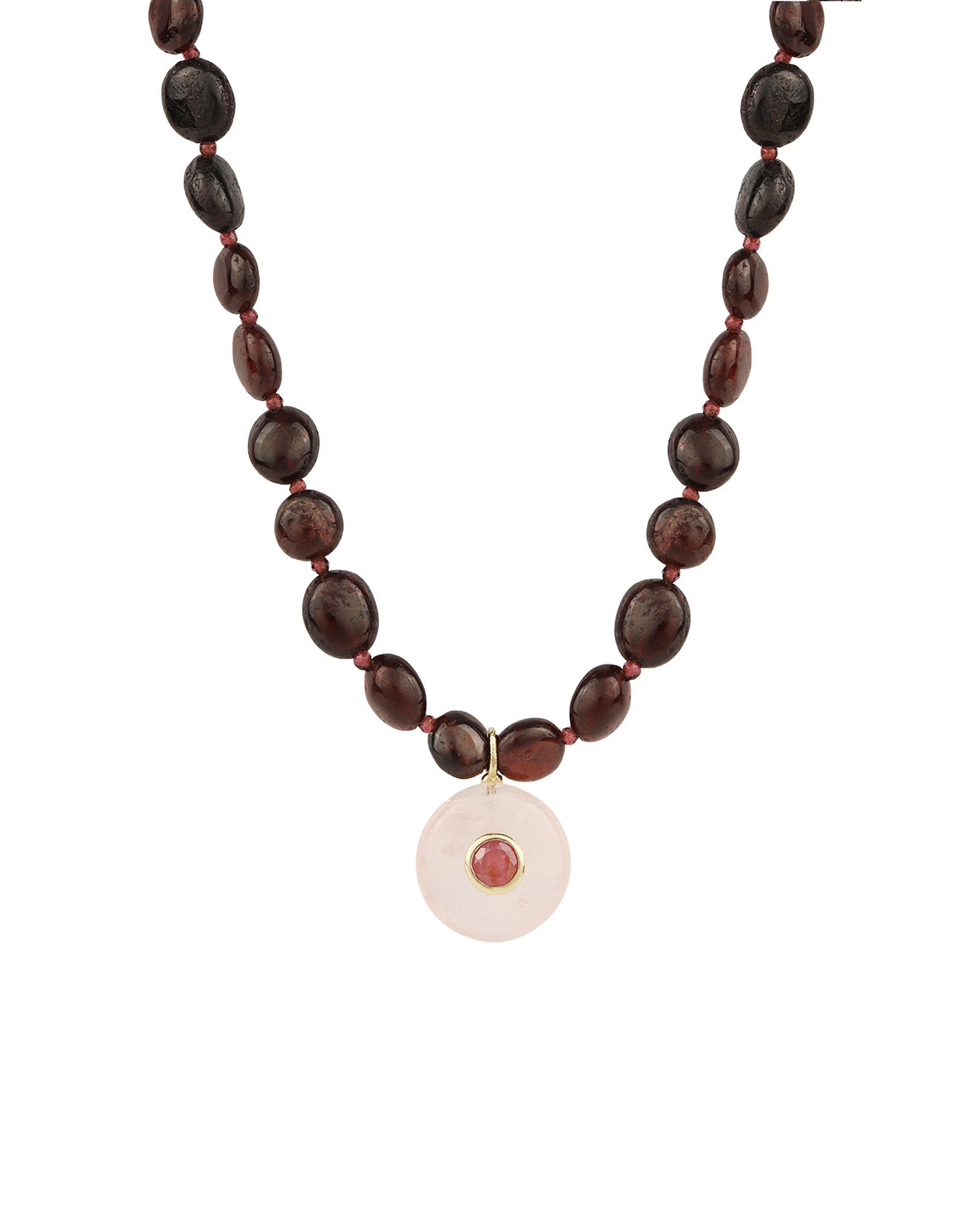 Garnet Mosaic Inlay Pendant Necklace 14k Gold Plated, Garnet, Rose Quartz
