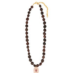 Garnet Mosaic Inlay Pendant Necklace 14k Gold Plated, Garnet, Rose Quartz