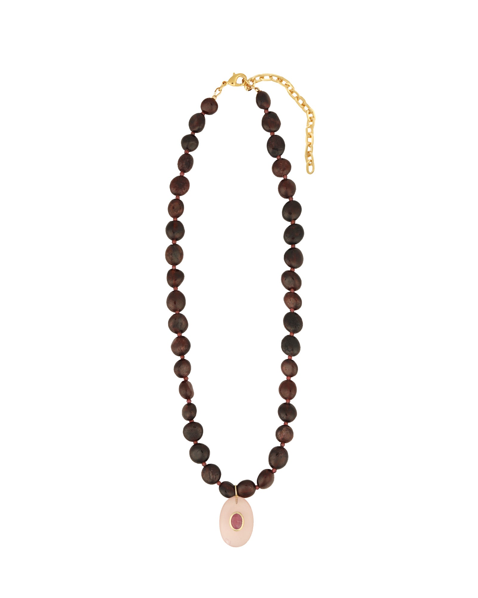 Garnet Mosaic Inlay Pendant Necklace 14k Gold Plated, Garnet, Rose Quartz