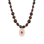 Garnet Mosaic Inlay Pendant Necklace 14k Gold Plated, Garnet, Rose Quartz