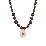 Garnet Mosaic Inlay Pendant Necklace 14k Gold Plated, Garnet, Rose Quartz