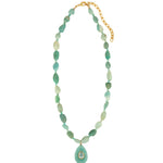 Amazonite Mosaic Inlay Pendant Necklace 14k Gold Plated, Amazonite, Blue Topaz