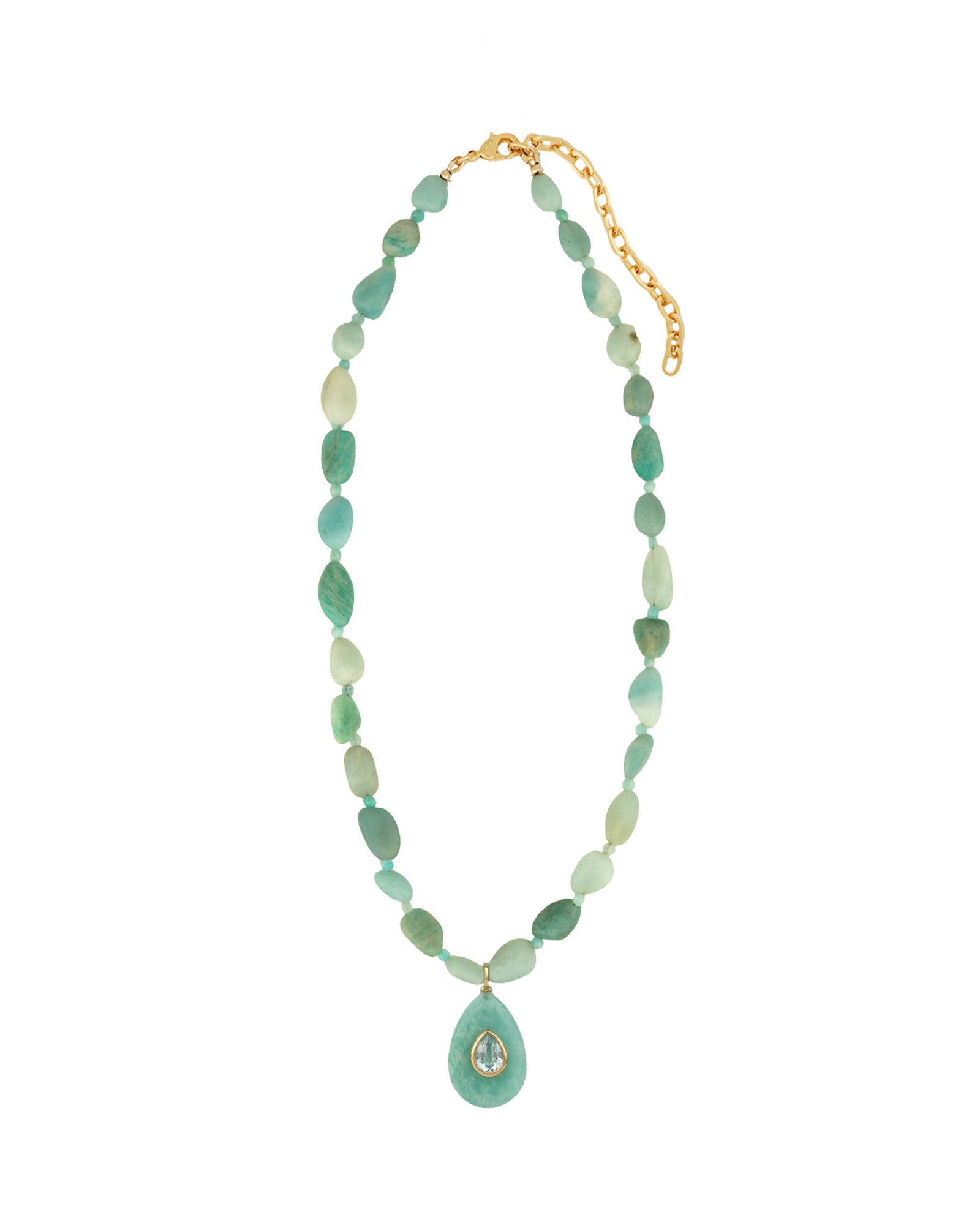 Amazonite Mosaic Inlay Pendant Necklace 14k Gold Plated, Amazonite, Blue Topaz