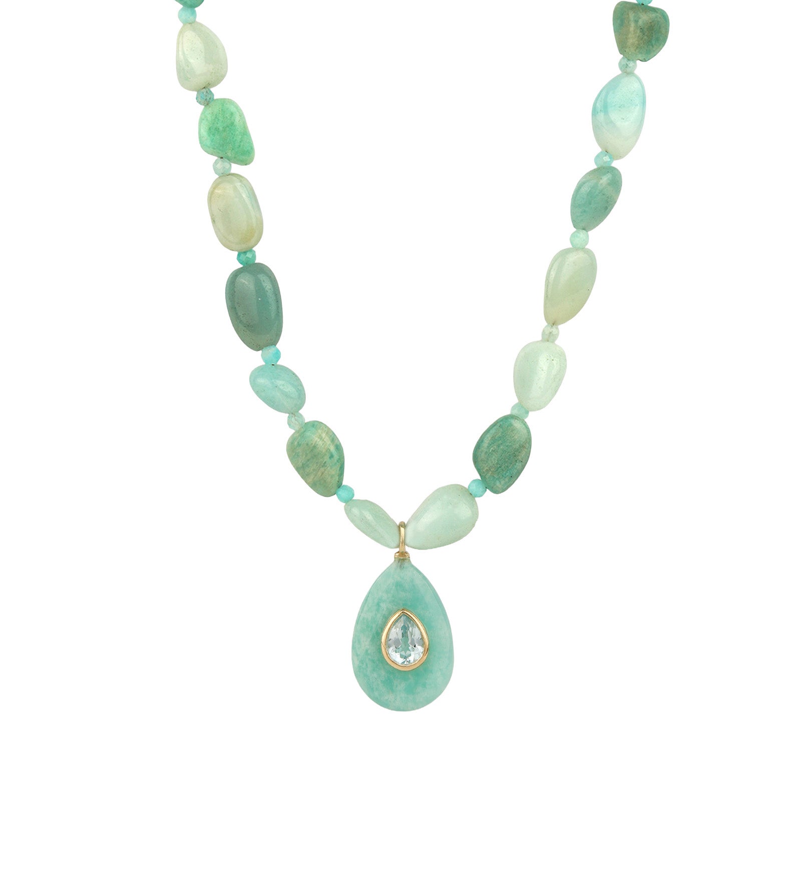 Amazonite Mosaic Inlay Pendant Necklace 14k Gold Plated, Amazonite, Blue Topaz
