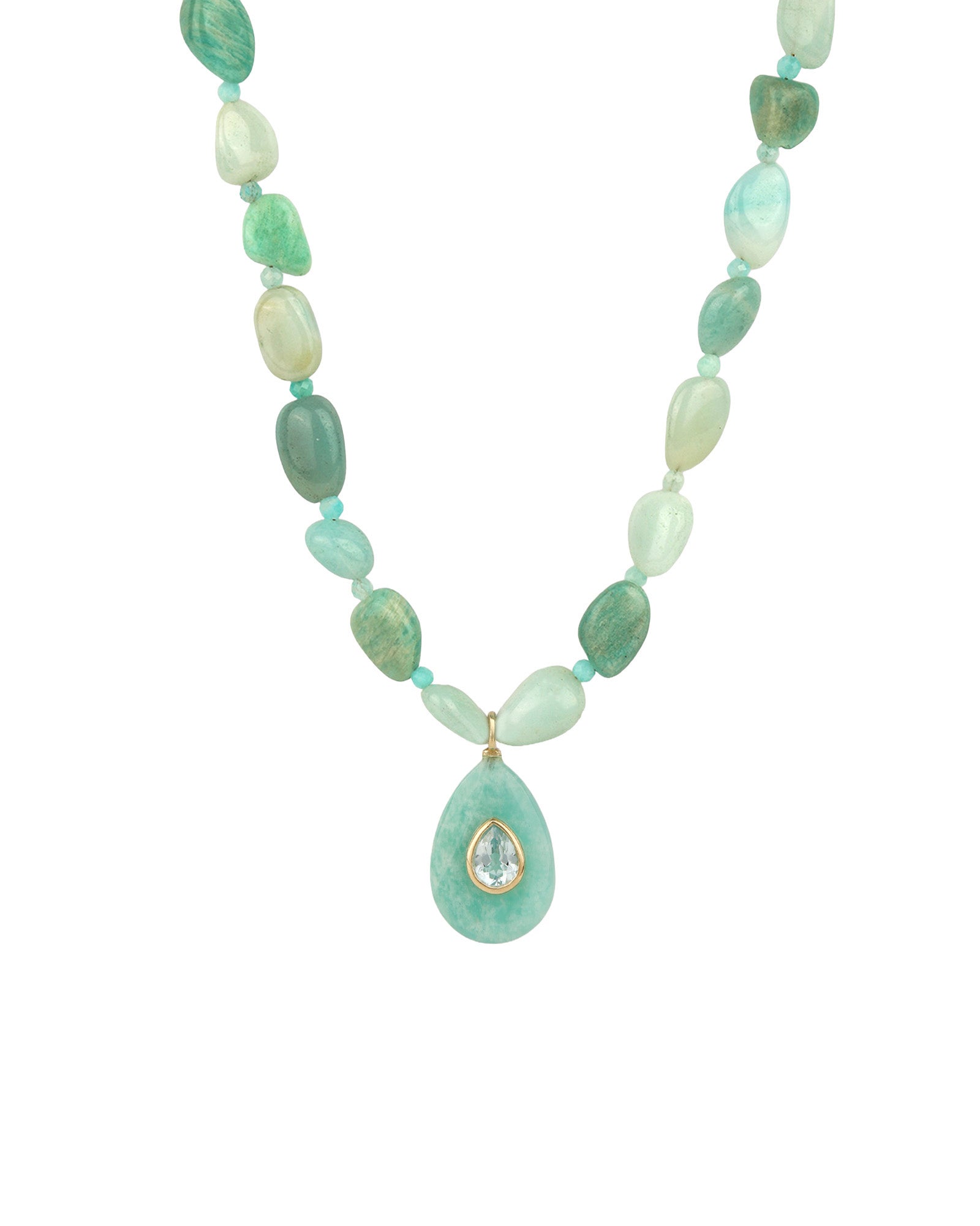 Amazonite Mosaic Inlay Pendant Necklace 14k Gold Plated, Amazonite, Blue Topaz