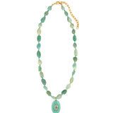 Amazonite Mosaic Inlay Pendant Necklace 14k Gold Plated, Amazonite, Blue Topaz