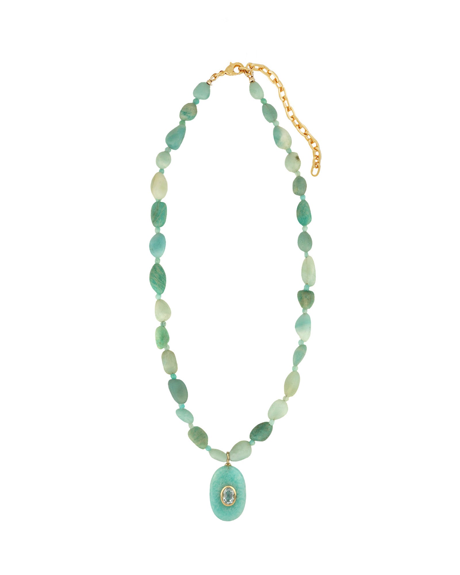 Amazonite Mosaic Inlay Pendant Necklace 14k Gold Plated, Amazonite, Blue Topaz