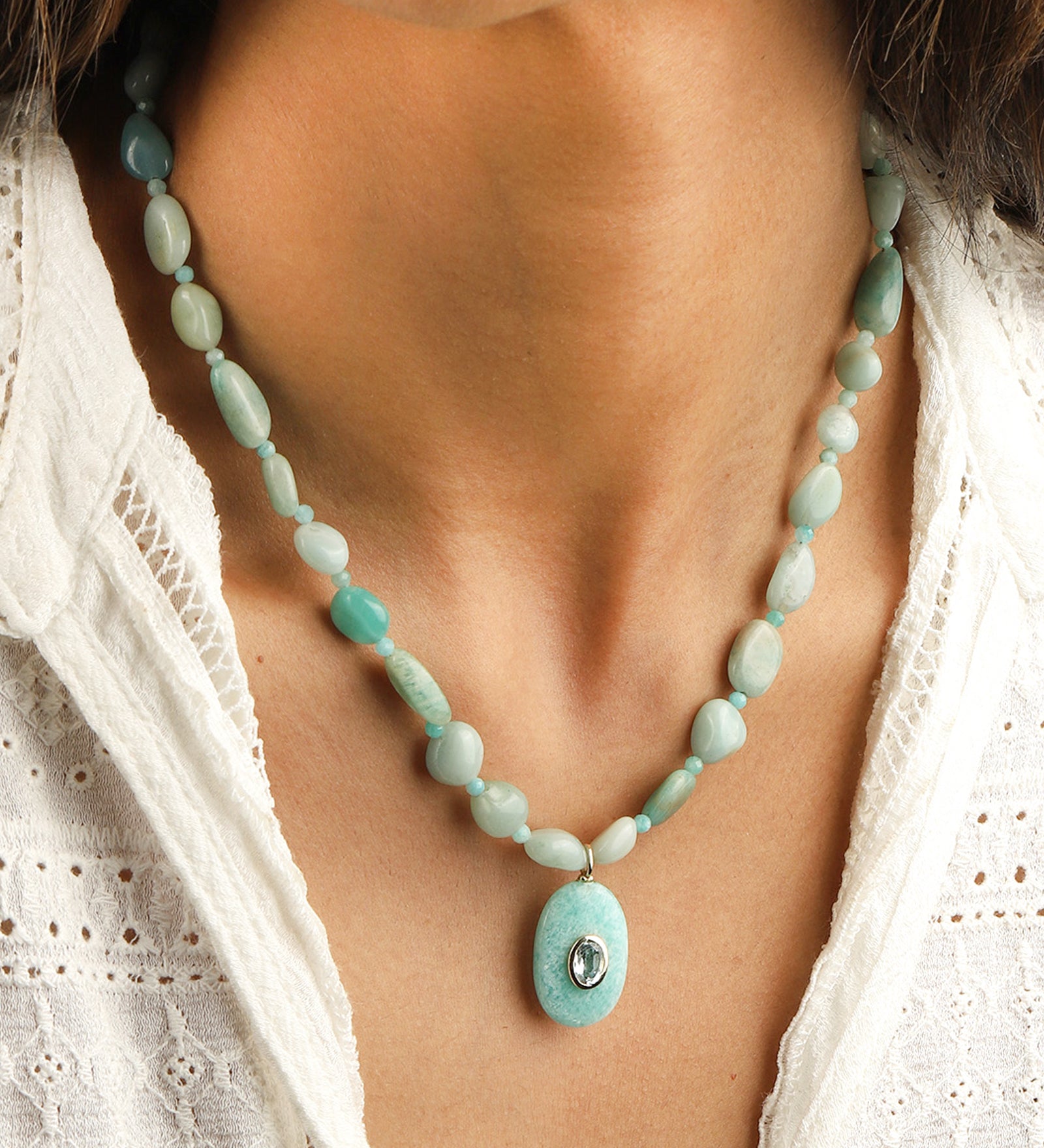 Charm Society-Amazonite Mosaic Inlay Pendant Necklace-Necklaces-Blue Ruby Jewellery-Vancouver Canada