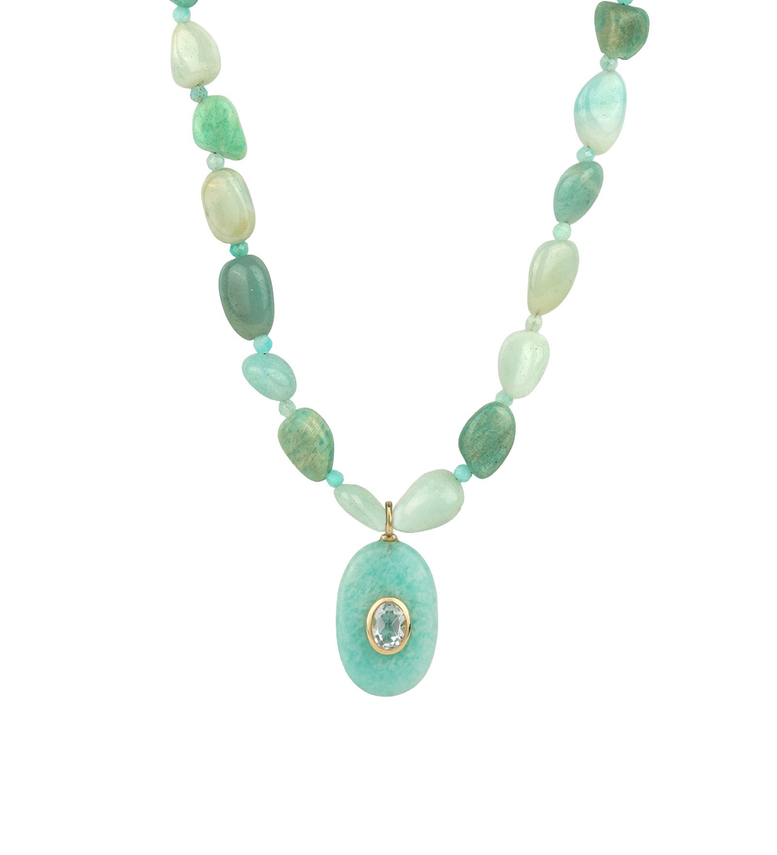 Amazonite Mosaic Inlay Pendant Necklace 14k Gold Plated, Amazonite, Blue Topaz