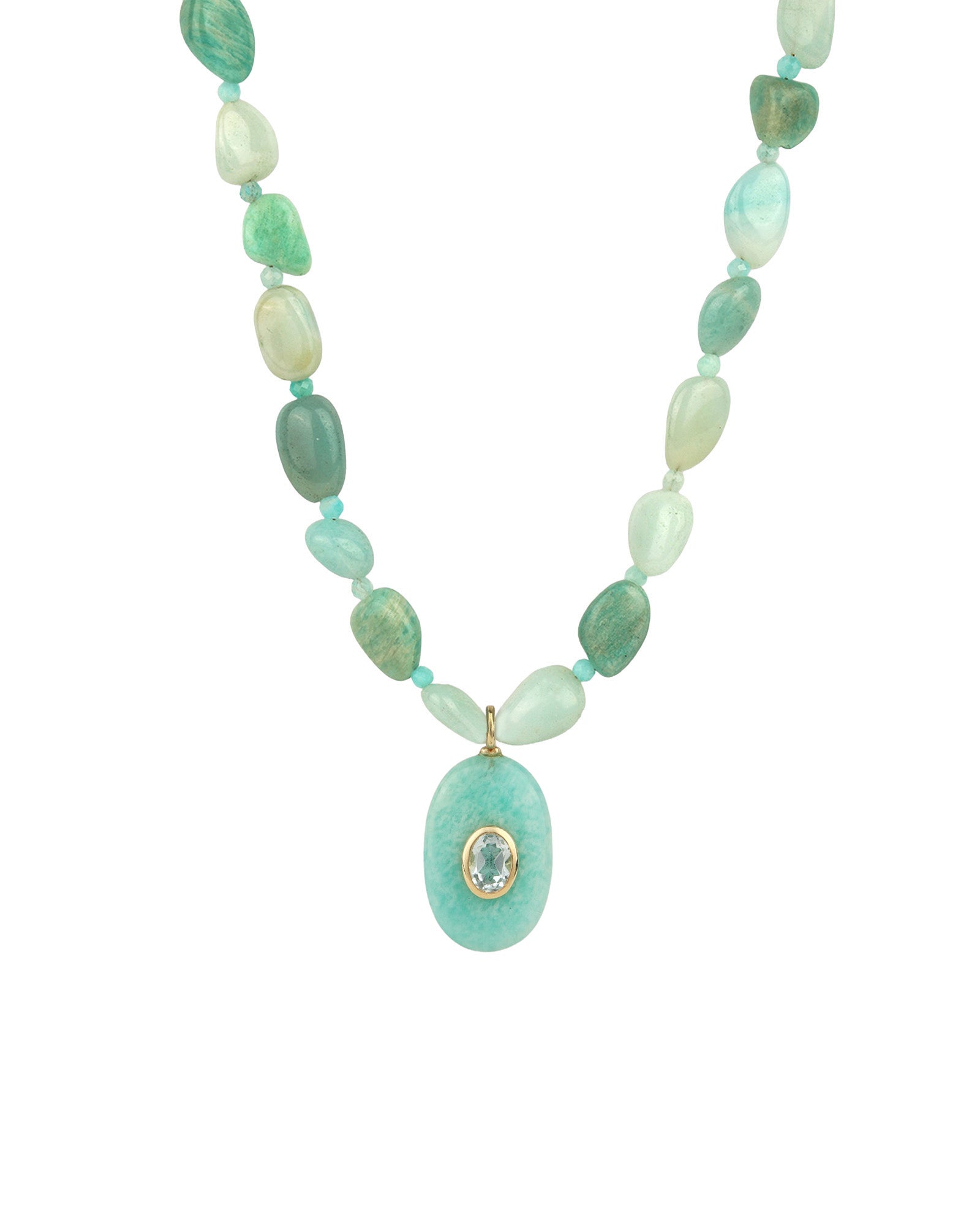 Amazonite Mosaic Inlay Pendant Necklace 14k Gold Plated, Amazonite, Blue Topaz