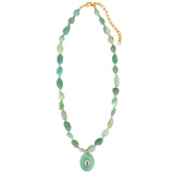 Amazonite Mosaic Inlay Pendant Necklace 14k Gold Plated, Amazonite, Blue Topaz