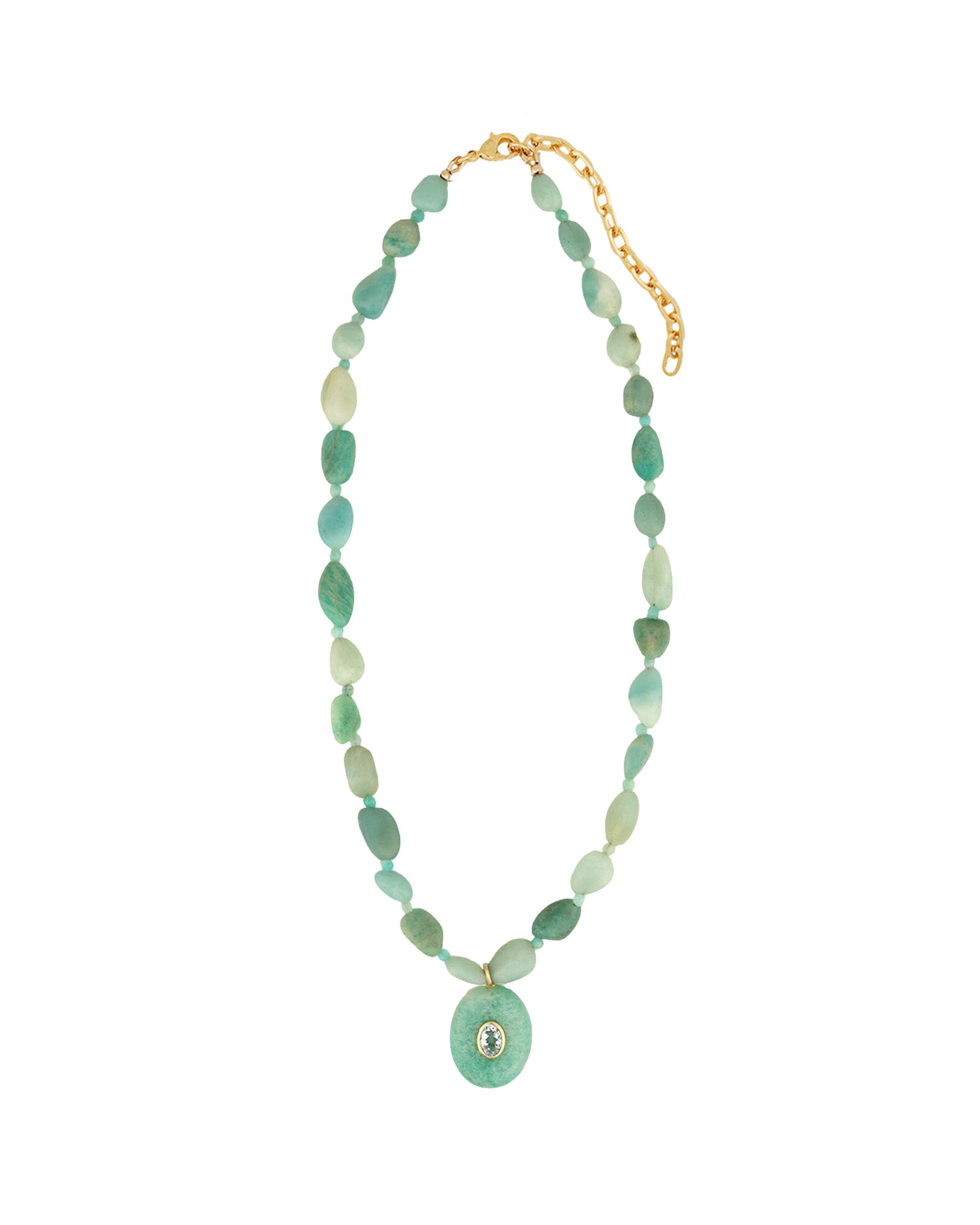 Amazonite Mosaic Inlay Pendant Necklace 14k Gold Plated, Amazonite, Blue Topaz