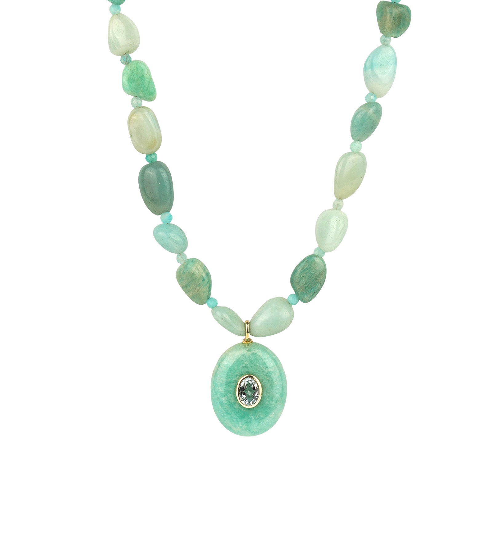 Amazonite Mosaic Inlay Pendant Necklace 14k Gold Plated, Amazonite, Blue Topaz
